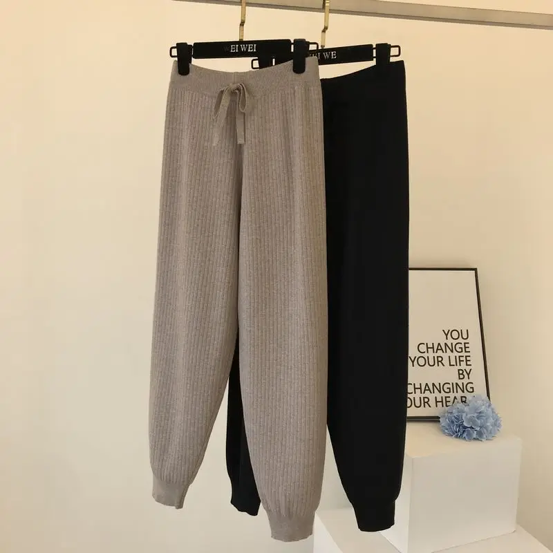 

2019 New Autumn Knitted Pants Elastic Waist Sweater Trousers Women's Casual Harem Pants