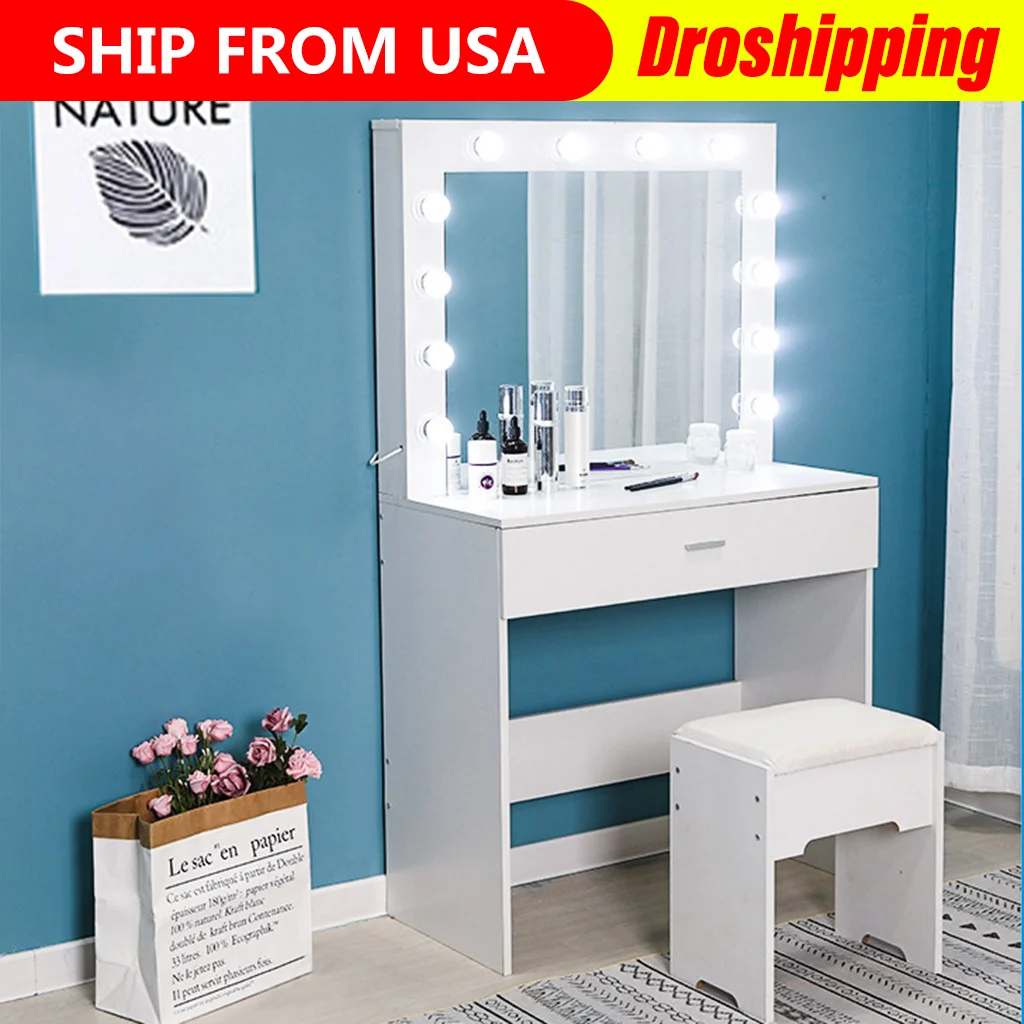 makeup dresser with mirror and lights