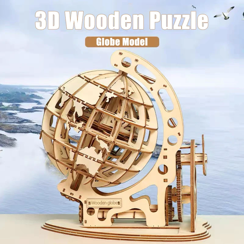 Wooden Globe Puzzle 3D DIY Mechanical 