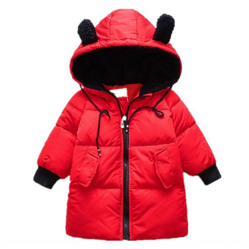 Детское зимнее пальто для мальчиков и девочек, парки для малышей с милым медведем, плотная Детская куртка с хлопковой подкладкой для девочек, длинные толстовки, верхняя одежда, TZ133