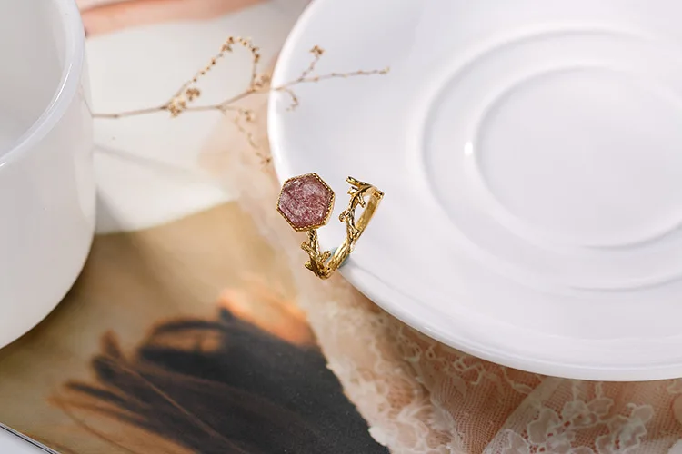 Модные кольца, 925 пробы, серебро, натуральный клубничный кристалл, Открытое кольцо для женщин, для помолвки, хорошее ювелирное изделие