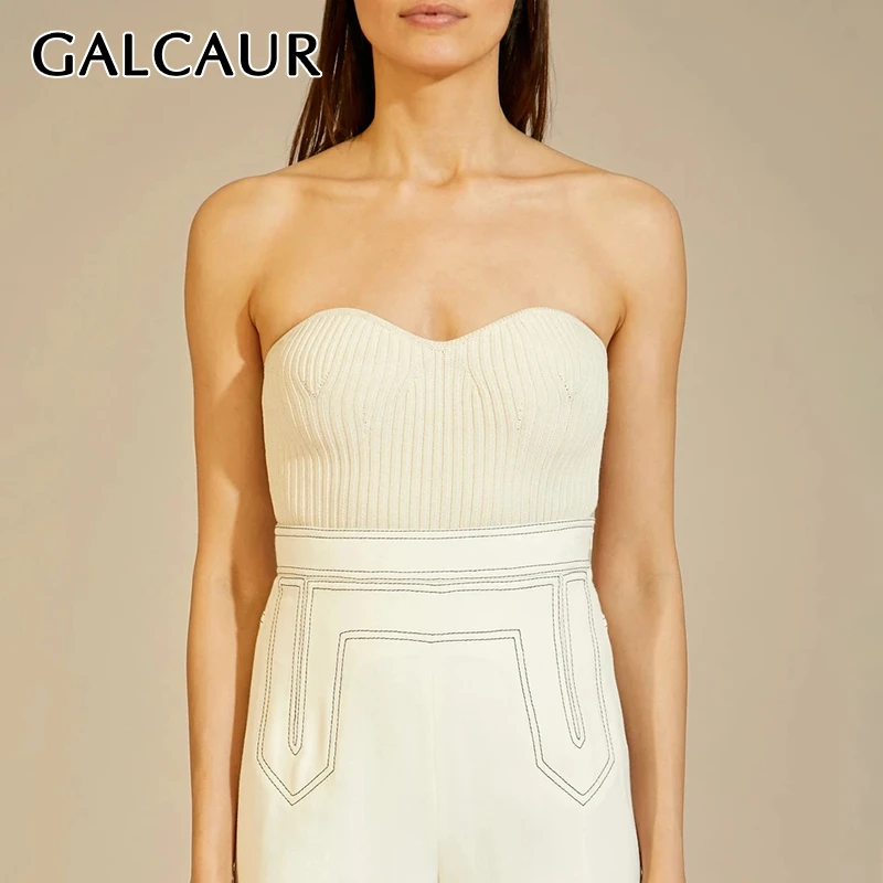 Женский трикотажный жилет GALCAUR белый Повседневный облегающий без бретелек с