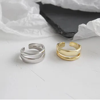 

Female Personality Wavy Sliver Plated Rings For Women Fashion Jewelry Double layer Open Finger Rings