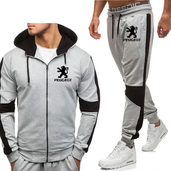 

Hoodies Men Peugeot Car Logo Printed New Fashion Casual Harajuku Hooded Fleece Warm zipper Jacket Sweatshirt Sweatpants Suit 2pc