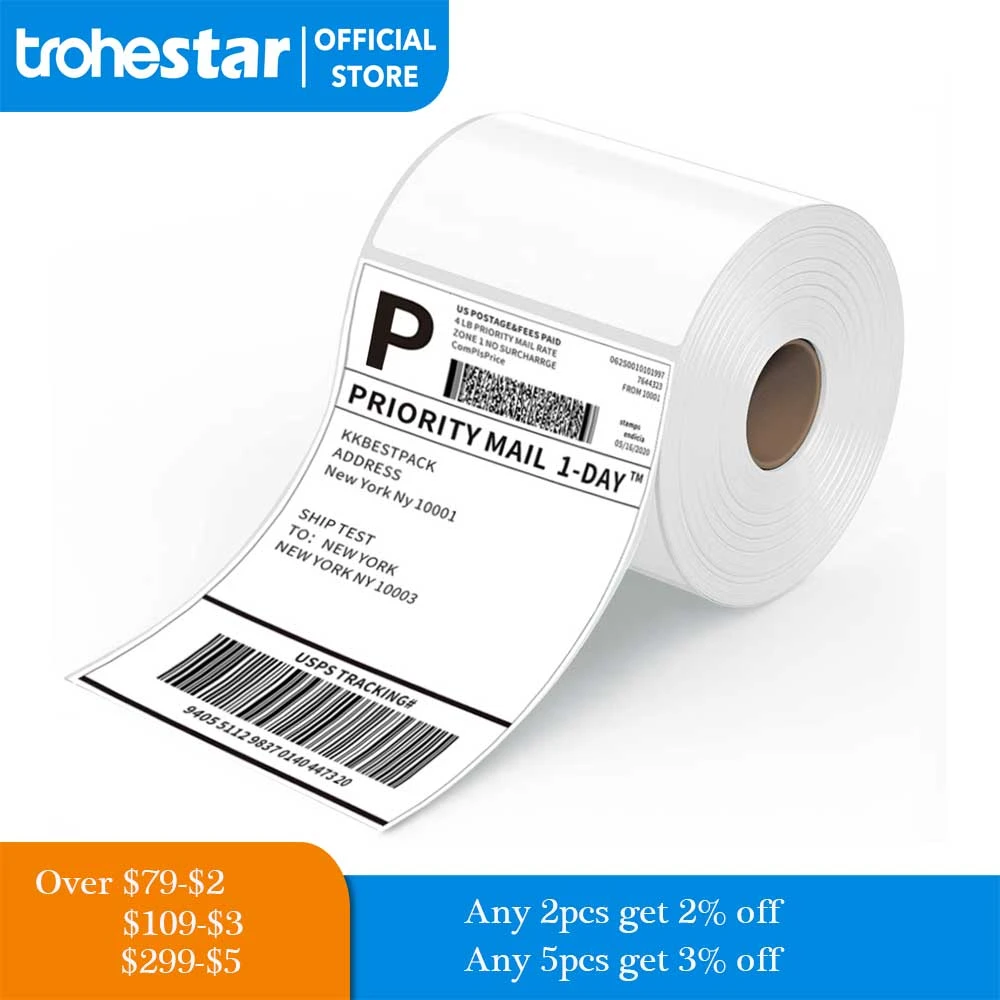 Thermal Shipping Labels 4x6'' Shipping Label for Thermal Label Printer (500 Labels ) address label stickers for Zebra print