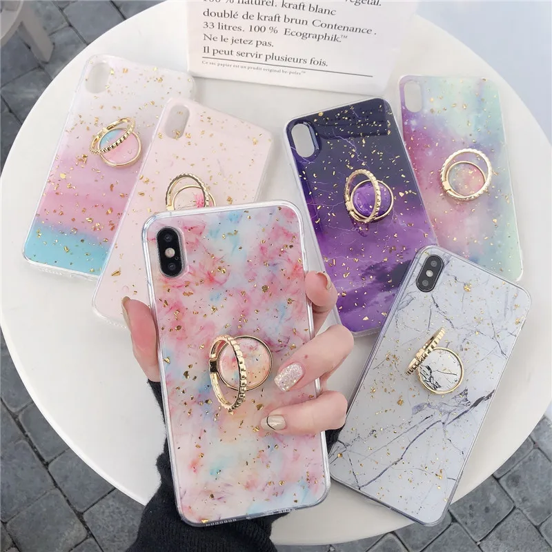 

For iPhone XR Case Silicone Cover For iPhone 7 Plus Luxury Holder Stand Marble Case On For iPhone XS Max 6 6S 8 10 Cover