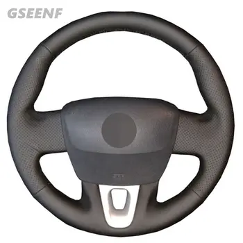 

Car Steering Wheel Cover For Renault Fluence Fluence ZE 2016-2009 Kangoo 2013 Black Hand-stitched Genuine Leather