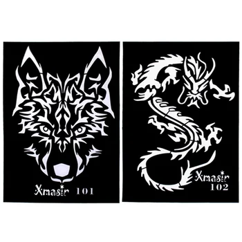 

4pcs Hollow-out Tattoo Stencils Cool Dragon Wolf Tiger Tatoo Card DIY Tattoo Templates for Women Men