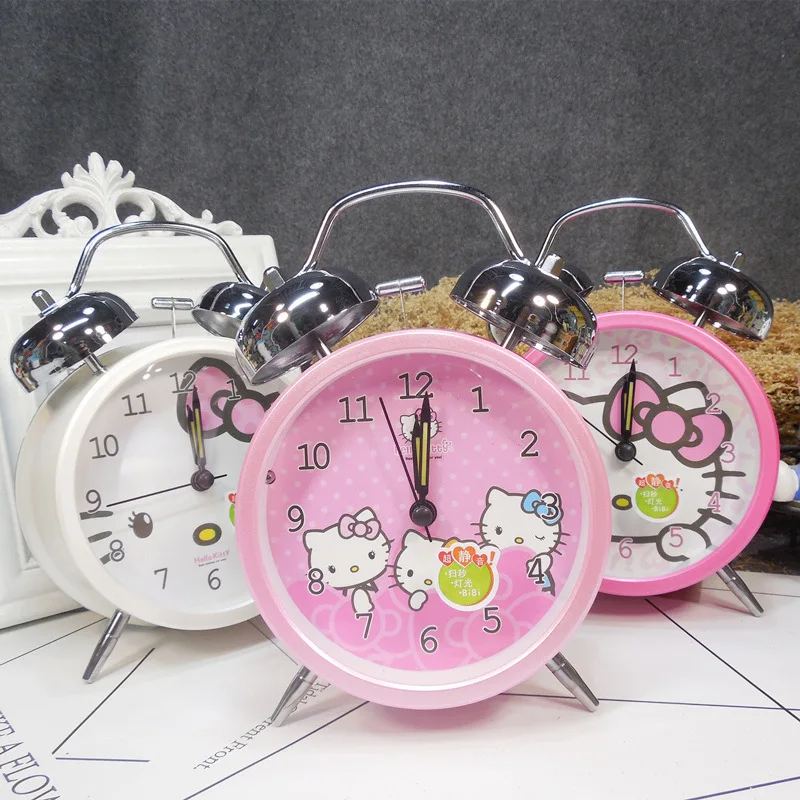 Креативные винтажные часы-будильник с героями мультфильмов Doraemon hello kitty, часы с круглым номером, двойной громкий звонок, классический бесшумный светильник
