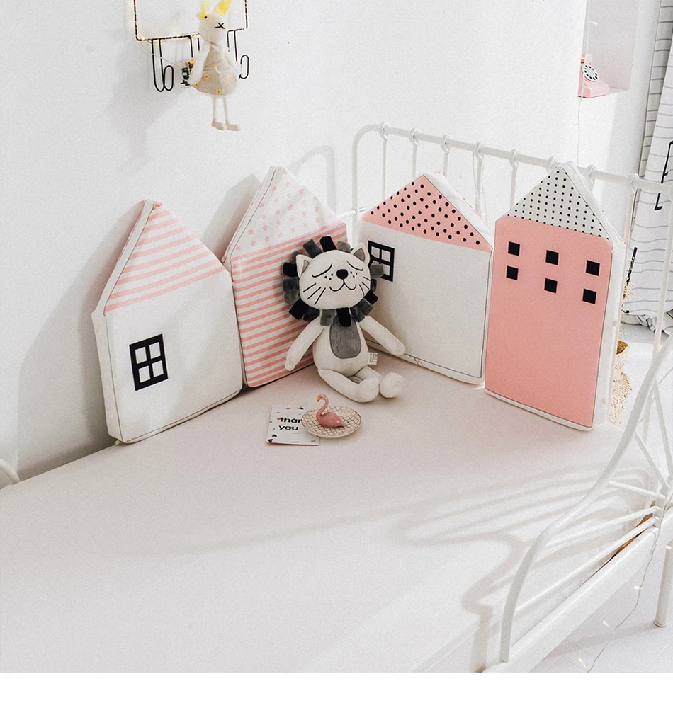 4 Pcs/Lot Baby Bed Bumper Little House Pattern Baby Crib Bumper Crib Protection Nordic Infant Bed Barrier Children's Room Decor