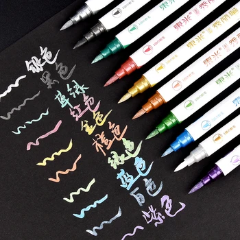 

DM 10 pcs/lot Dual Soft Brush Marker Metallic Marker Pen Fine Liner Pens Set Drawing Painting DIY Scrapbooking Crafts