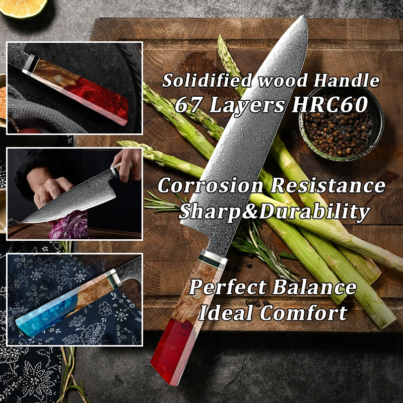 Professional Chef Knives Set With Solidified Wood Handle 