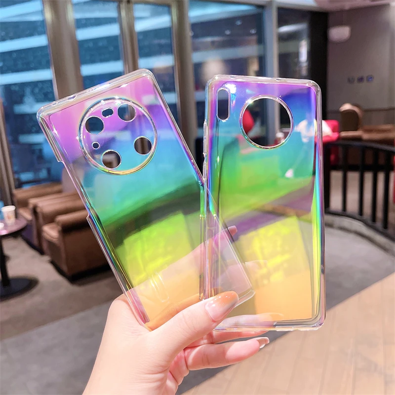Aurora Gradient Clear Phone Case For Huawei P50 P40 Mate 40 30 Nova 7SE 8 Pro Y7A Honor 50 V40 Hard PC Laser Rainbow | Мобильные