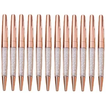 100 шт./лот ручка под розовое золото Bling ручки со стразами тонкие черные чернила Кристалл шариковое кольцо для пера Свадебные офисные металлические шариковые ручки подарок