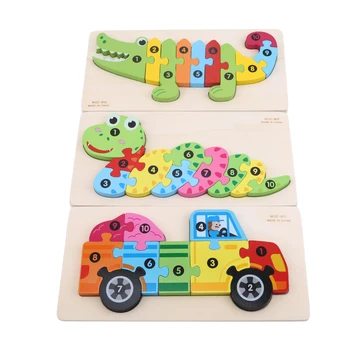 

New Puzzles Wood Montessori Baby Learning Toys Cartoon Animal Digital Puzzles Educational Games For Children Kids Wooden Puzzles