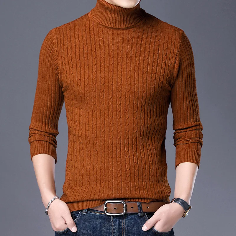 2021 Autumn and Winter New Men's Jacquard Turtleneck Sweater Fashion Casual Thick and Warm Pullover Sweater Male Brand Clothes