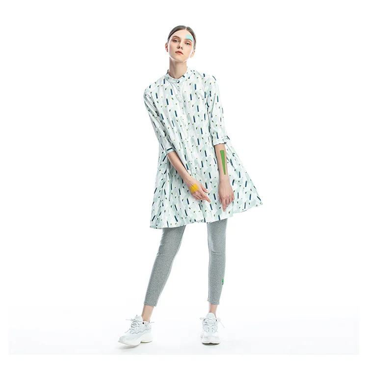 IRINAFC26 FW Collection women clothing stand collar three quarter sleeve long shirt dress