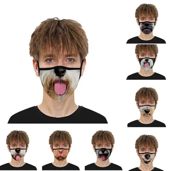 

2020 New Adult Party Face Mask Breathable Sunscreen 3D Animal Dog Print Cosplay Washable Ear Mask маска mascararilla New#35