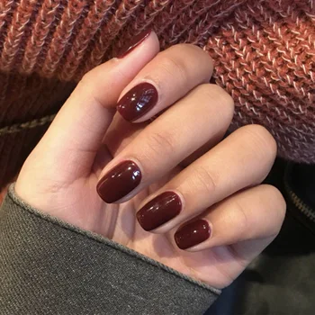 

24pcs Round Wine Red Color Frosted Fake Nails Patch Finished Nail Patch Wearable Disassembling Finger Manicure artificial nails