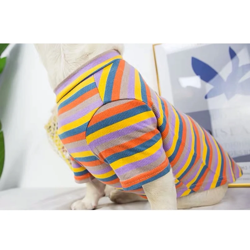 Fashion French Bulldog Summer T-shirt Colorful Vest Coat Pet Dog Clothes Small Medium Dogs Corgi Chihuahua Pug Sweater KLC15