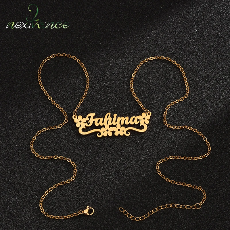 

Nextvance Ethnic Women Custom Name Necklace Stainless Steel Flower Pendant Women's Neck Chain Family Date Wedding Jewelry Gift