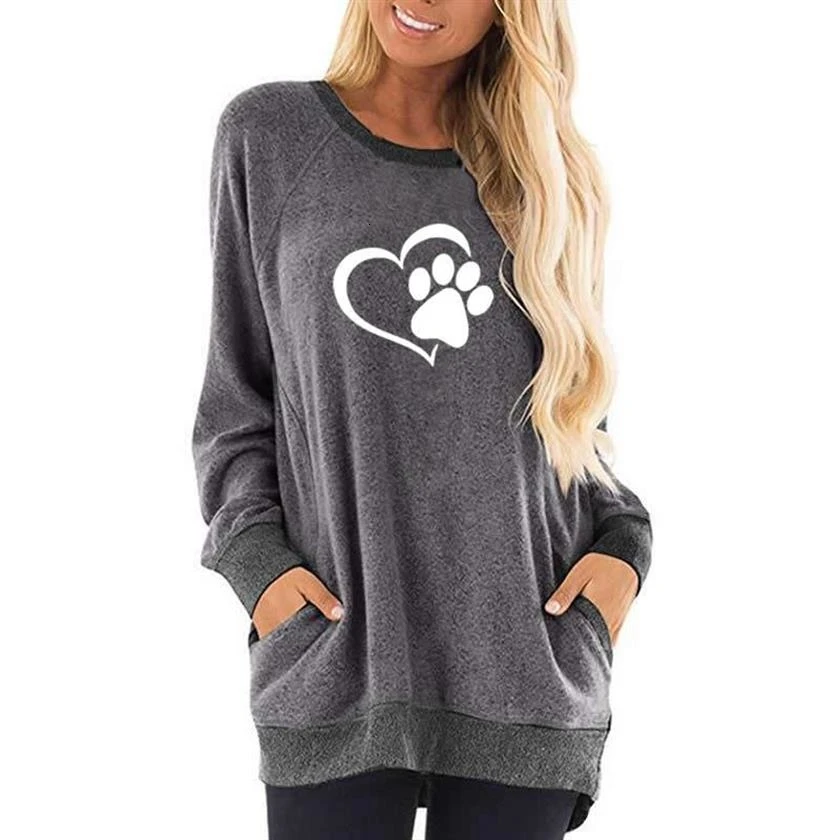 

Neck Contrast Pocket Dog Paw Letters Print Hoodies For Women Sweatshirts Tops Hoodies Women Girls Clothings Corduroy Female