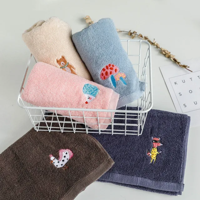 34X75 Cm 100% Pamut Rajzfilm -Állati Hímzés Vastag Otthoni Fürdőszoba Felnőtt Gyermekek Kézi Törülköző - Image 5