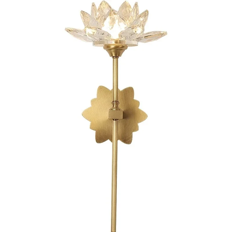 Cinese Zen Lotus Flower Wall Lamp E14 Crystal All Copper Living Room Decorative Light Bedroom Bedside Aisle Lamps CE | Лампы и