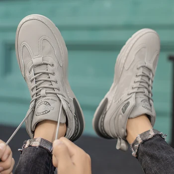 

Men Lightweight Casual Shoes Shockproof Lack Up Breathable Male Clunky Sneakers Height Increase Walking Dad Shoes Non-slip Man
