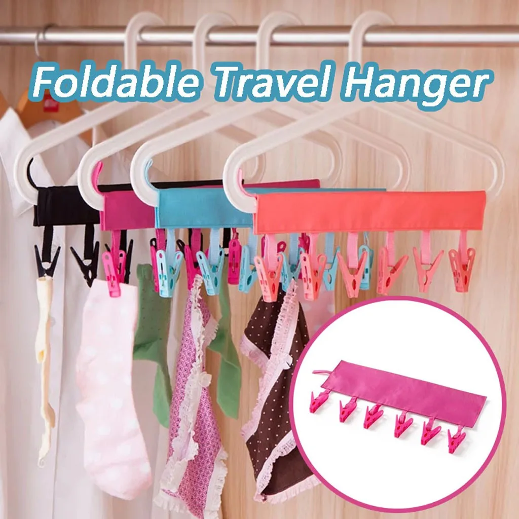 Foldable Travel Hanger Portable Bathrooms Cloth Rack Clothespin Home Closet Hangers Folding Storage 2019 | Дом и сад