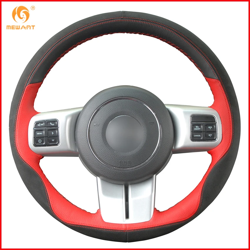 Mewant Black Red Leather Black Suede Steering Wheel Cover For Jeep Grand Cherokee 20112013