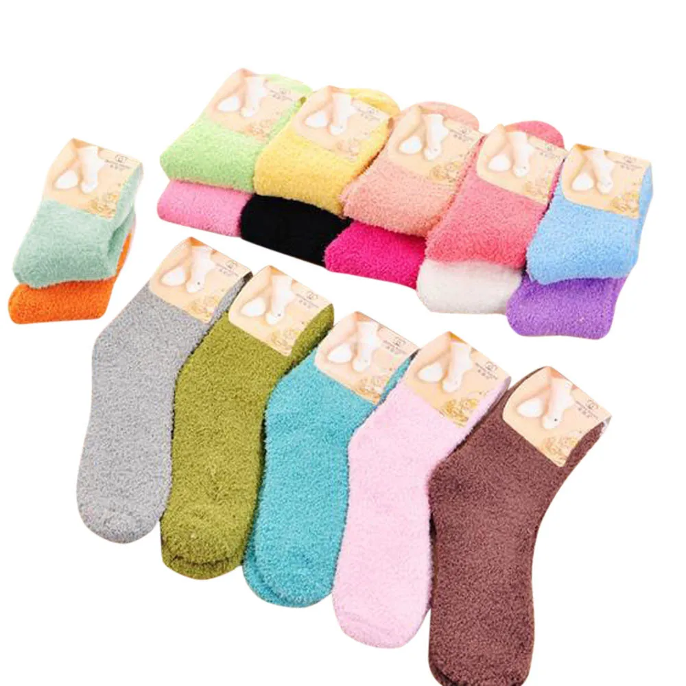 Зимние теплые мягкие домашние носки для женщин и девочек пушистые теплые зимние однотонные шерстяные носки для сна# X4