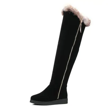 

Thick fur warm winter over the knee high boots New women boots flat platform knee high boots women casual shoes Large size 34-43