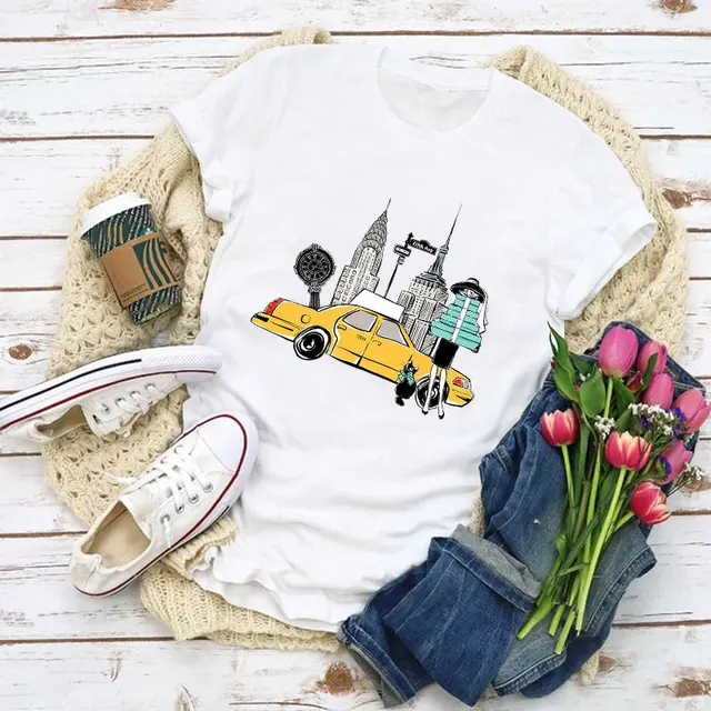 Woman Pattern T-shirt Witch Coffee Cartoon Fashion Summer Plus Size T-shirt Top Harajuku T-shirt Ladies Clothes 24540