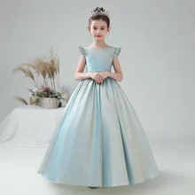 Sashes First Communion Dresses for Girls 2021 Princess Pageant Ball Gown Glitter Satin Flower Girl Dress Christmas