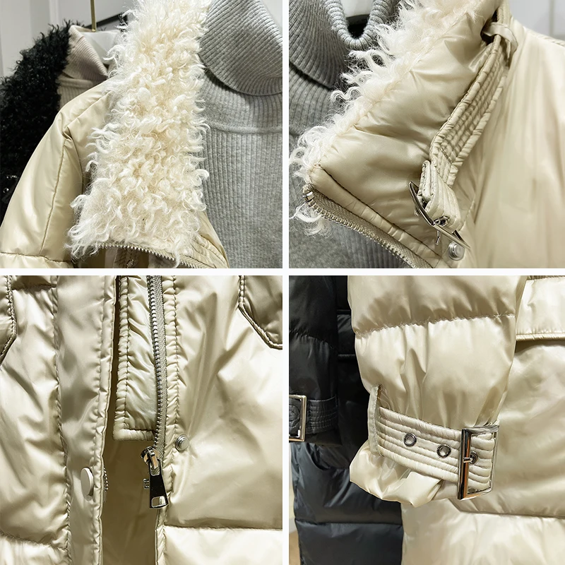Fitaylor Winter Lamb Fur Turndown Collar Long