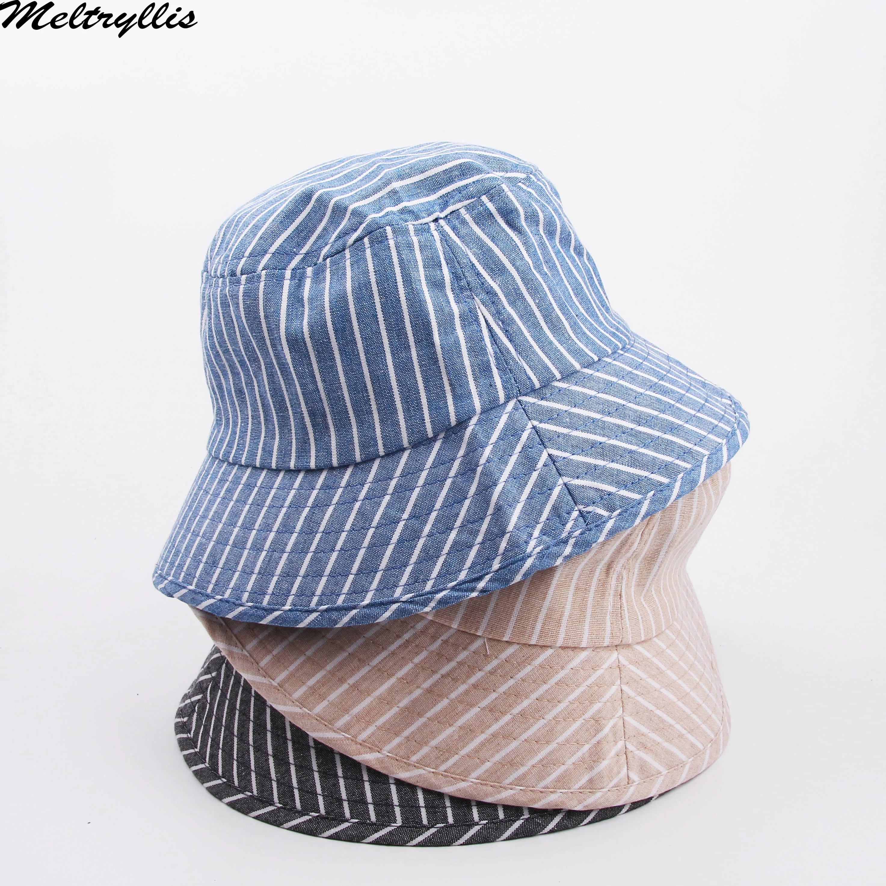 

[Meltryllis] New Spring Fashion Bucket Hat Stripet Tweed Casual Fisherman Hats for men women Outdoor Sunscreen Hunting cap