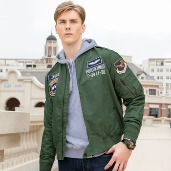 

High Quality Men Embroidered Bomber Jacket Male Loose Spring Autumn Fashion Pilot Jackets Casual Coat Streetwear