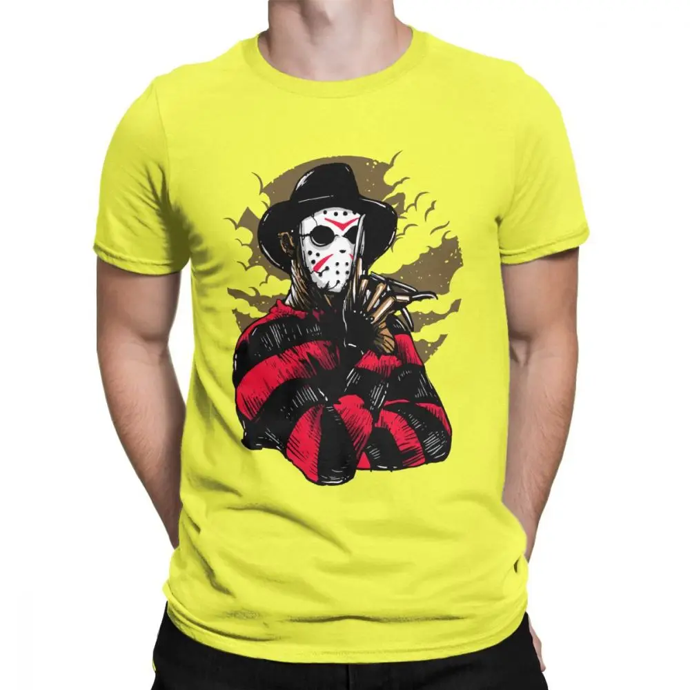 Мужская Футболка Freddy Vs Jason Amazing из чистого хлопка, футболка с коротким рукавом, фильм ужасов, Scary Friday the 13th Voorhees, футболки - Цвет: Цвет: желтый