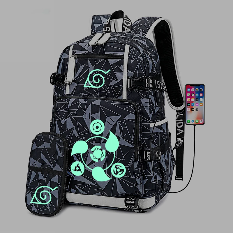 16 Наруто Саске косплей Печать Рюкзак USB Back Pack Холст Путешествия Рюкзак аниме школьные сумки Rugzak - Цвет: 16