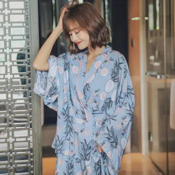 

Pyjamas Sets Woman Full Elegant Home Wear Sleep Clothing Female Pajamas Suit Autumn crane Animal Print Japanese kimono straps