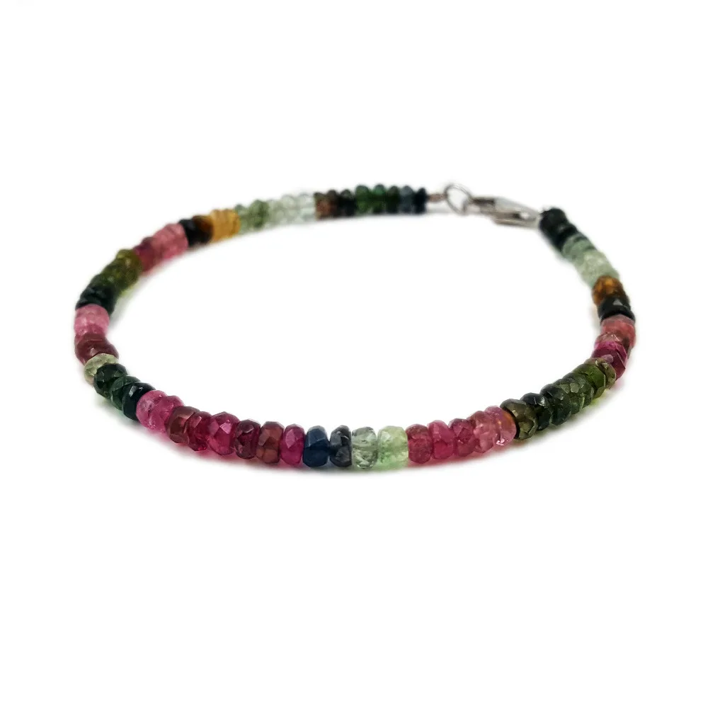 

Natural Stone Rainbow Tourmaline 925 Sterling silver clasp Bracelet Total size about 7''/7.5''/8''