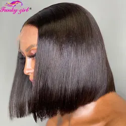 Brazilian Straight Short Bob Human Hair Wigs 13x1 Bob T Part Lace Wigs Transparent Lace Part Wig For Black Women Remy Hair