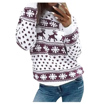 

Christmas Sweater 2020 Women Xmas Christmas Floral Print Long Sleeve Blouse Sweater Round Neck Pullover Camisola