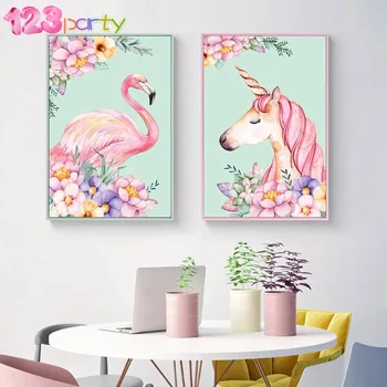 

1pc Pink flower unicorn flamingo Cartoon child DIY Digital Painting By Numbers Modern Wall Art Canvas Painting Gift Home Decor