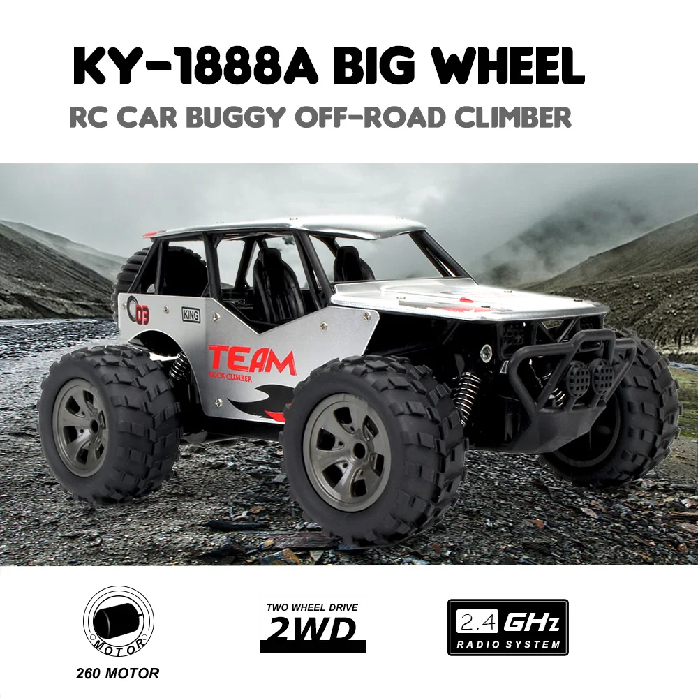

KY-1888A 2.4GHz 2CH 18km/h 1/18 2WD Big Wheel RC Car Off-Road King Remote control car for Kids Beginners