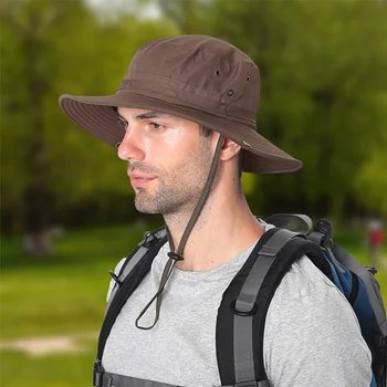 

Bucket Hat Water Resistant Quick Drying Adjustable Sunshade Outdoor Fisherman Cap With Chin String For Fishing Climbing