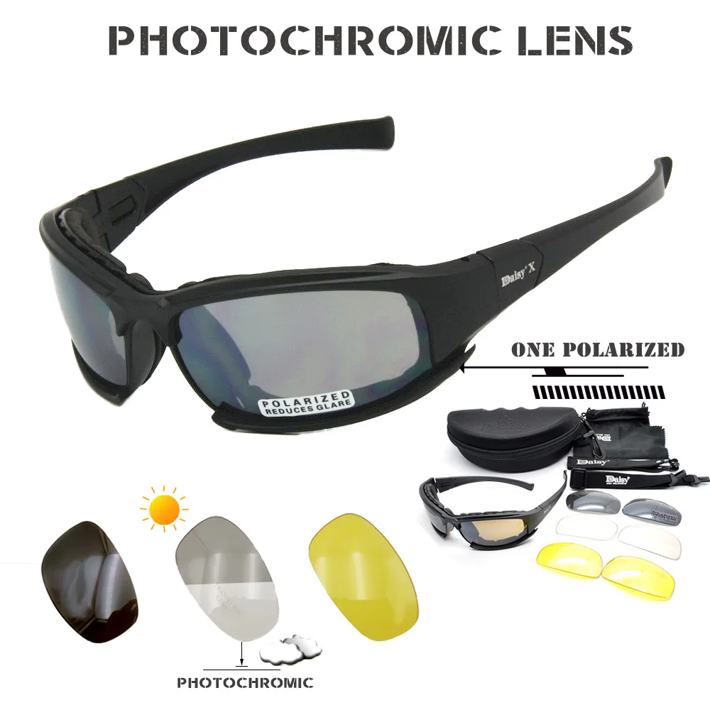 Photochromic Tactical polarized sunglasses C5 glasses Kit War Game shooting goggles Outdoor 1