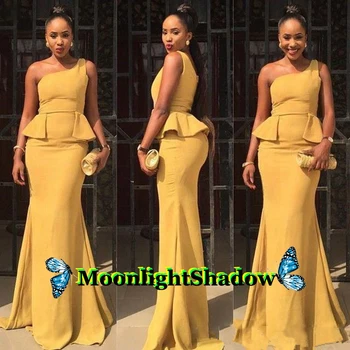 

Yellow Excellent Mermaid Evening Dress Ruffles One Shoulder Dubai Arabic Saudi Arabian Vestidos De Festa Wedding Party