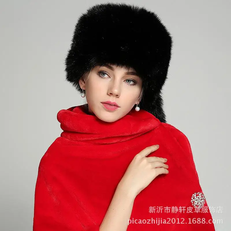 Дизайнерские женские шапки, новая модная зимняя шапка, утолщенная имитация меха лисы, теплый купол, одноцветная шапка для девочек, элегантная меховая шапка - Цвет: Черный